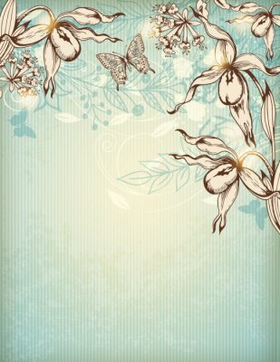 Sticker Hand gezeichnet floralen Hintergrund mit Orchideen