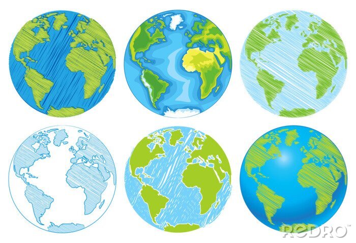 Sticker Hand gezeichnet Globe. Sketch Illustration des Planeten Erde