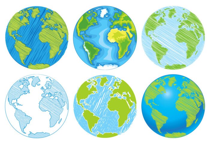 Sticker Hand gezeichnet Globe. Sketch Illustration des Planeten Erde