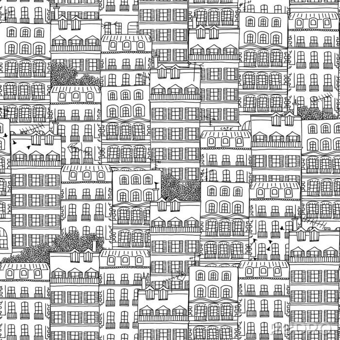 Sticker Hand gezeichnet nahtlose Muster der Häuser Französisch-Stil