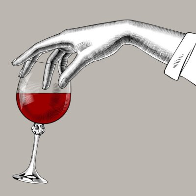 Sticker Hand hält ein Glas Wein moderne Zeichnung