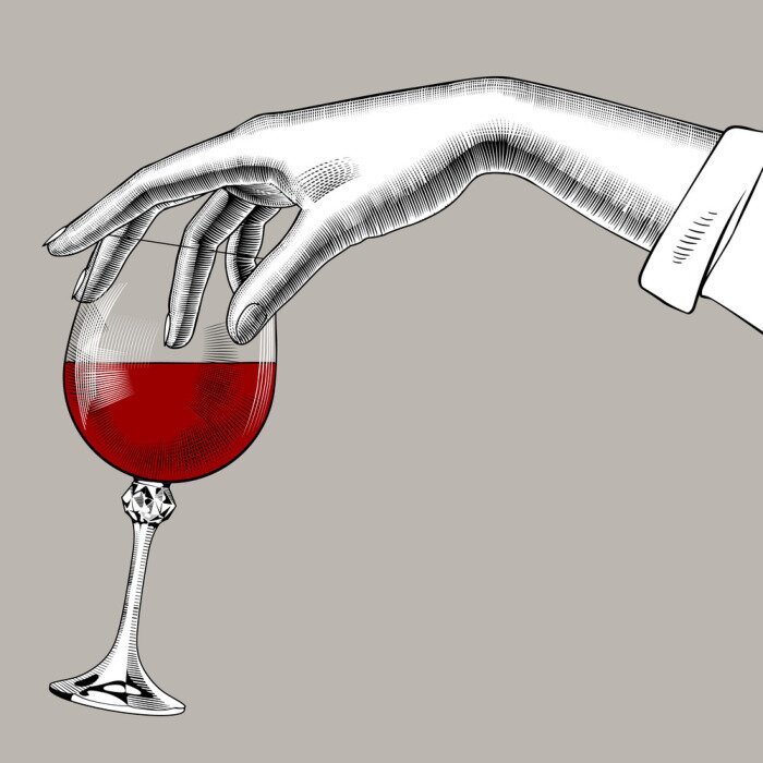 Sticker Hand hält ein Glas Wein moderne Zeichnung