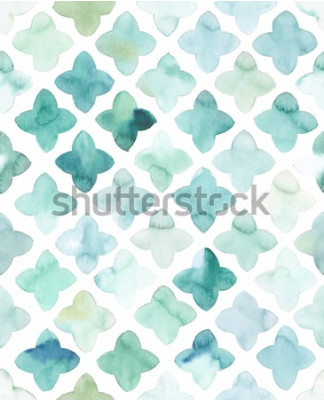 Sticker Handgemalte Türkis-Aquarellblume wie geometrisches allover nahtloses Muster in Wiederholung
