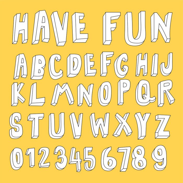 Sticker Handgezeichnete 3d cartoon font sammlung