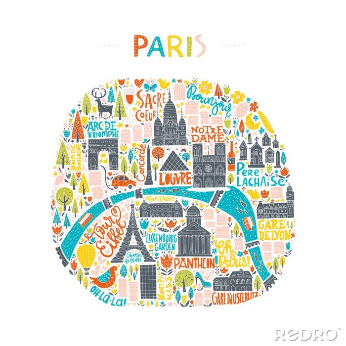 Sticker Handgezeichnete Paris-Karte