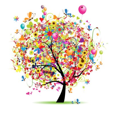 Sticker Happy Urlaub, lustige Baum mit Ballons
