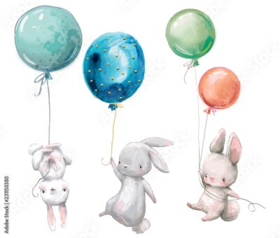 Sticker Hasen halten Luftballons