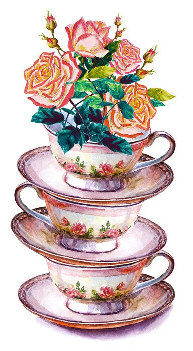 Sticker Haufen Tassen und Blumen