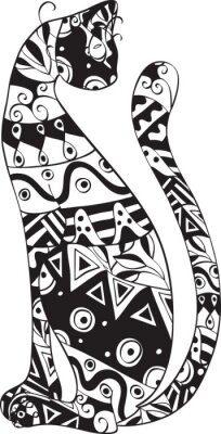 Sticker Haustier Katze mit schwarzen und weißen Mustern erstellt