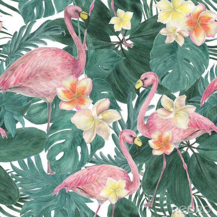 Sticker Hawaiianischen Blumen und Flamingos