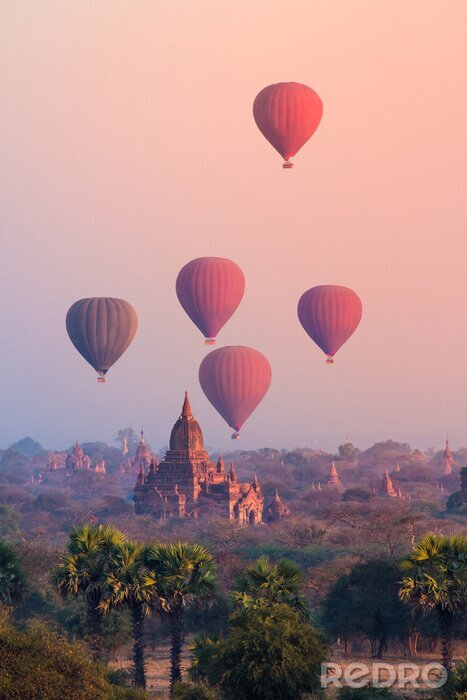 Sticker Heißluftballons über dem Tempel von Bagan