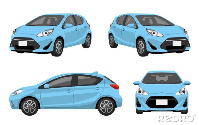 Sticker Hellblaues Auto aus verschiedenen Blickwinkeln gezeigt