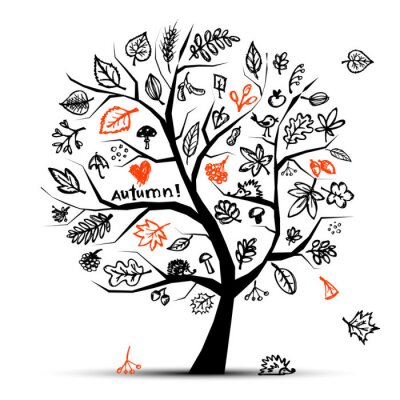 Sticker Herbstbaum, Skizze, Zeichnung für Ihre Konstruktion