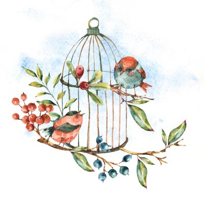 Sticker Herbstvögel auf dem Ast