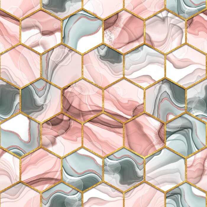 Sticker Hexagone in Rosa und Grau