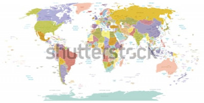 Sticker High Detail World Map. Alle Elemente sind in bearbeitbaren Ebenen getrennt, die deutlich gekennzeichnet sind. Vektor