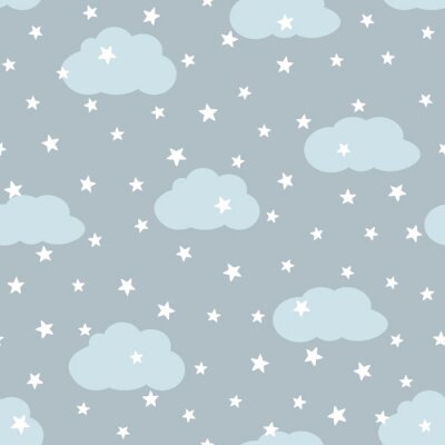 Himmel mit Wolken und Sternen. Nahtloses Muster für Kinder.