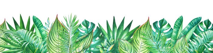 Sticker Hintergrund mit tropischen Anlagen des Aquarells. Nützlich für Design von Bannern, Karten, Grüße, Einladungen und viele andere.