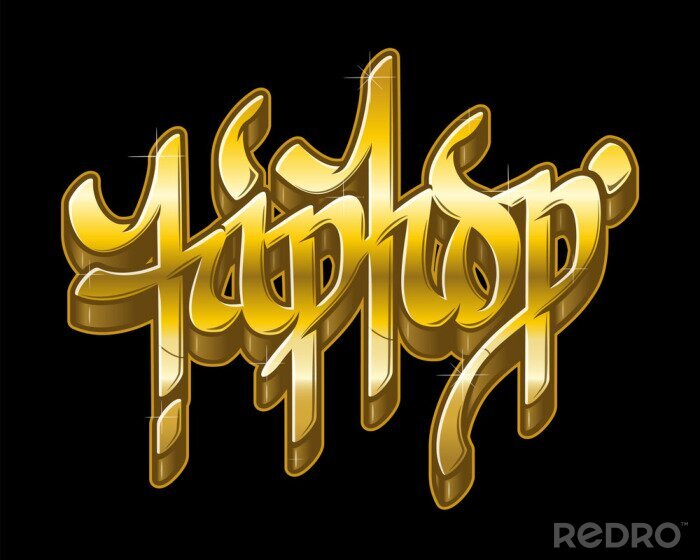 Sticker Hip-Hop im goldenen Graffiti-Stil. Vektortext.