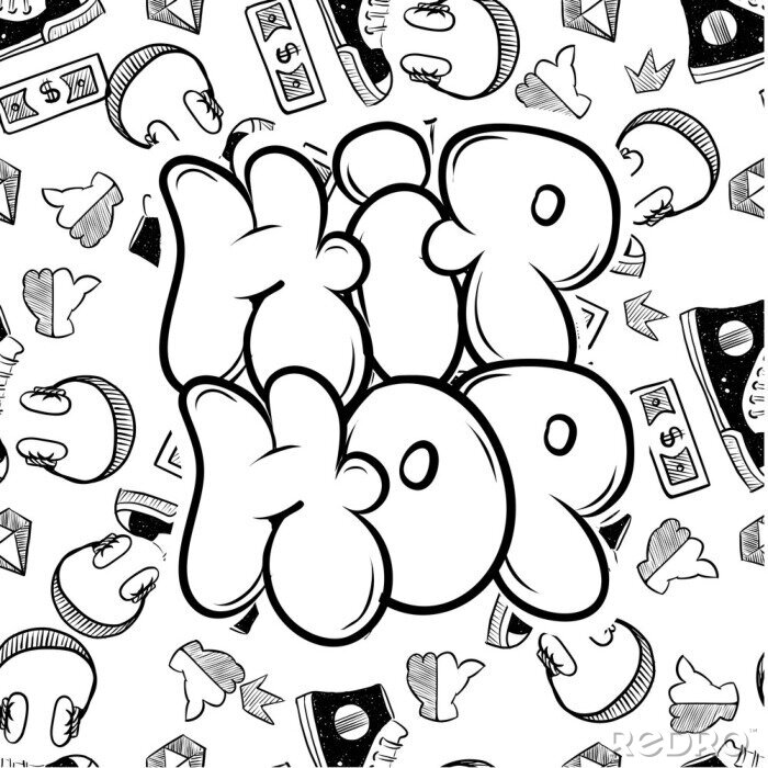 Sticker hip hop music party illustration in graffiti style, lettering logo, vector.Typography for poster,t-shirt or stickers