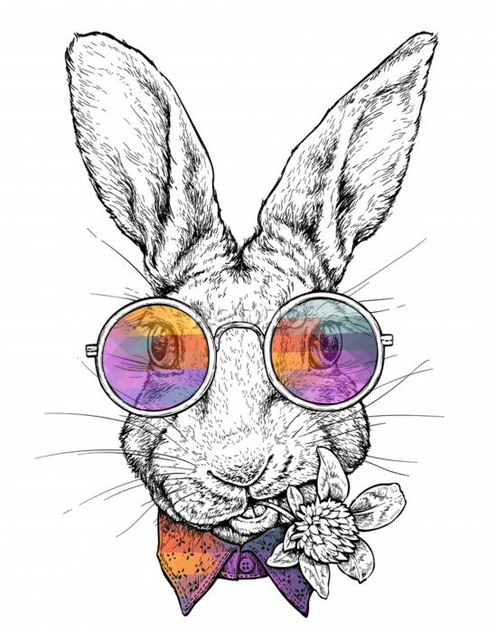 Sticker Hipster-Hase mit bunter Brille