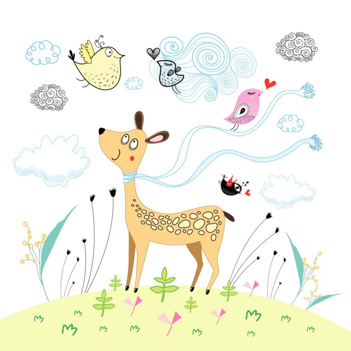 Sticker Hirschkalb mit Schal