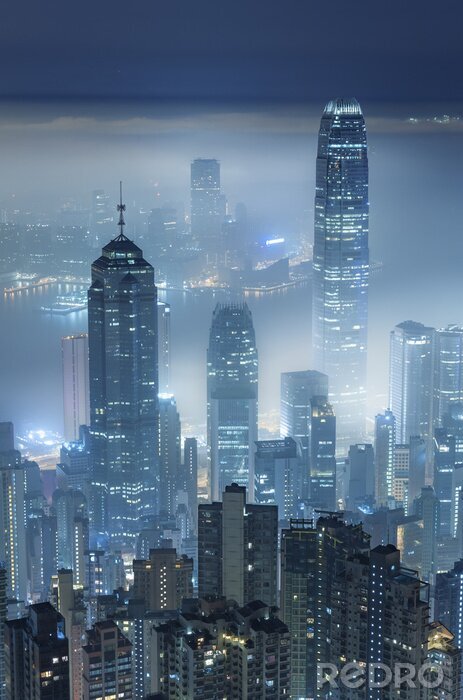 Sticker Hongkong bei Nacht und Nebel