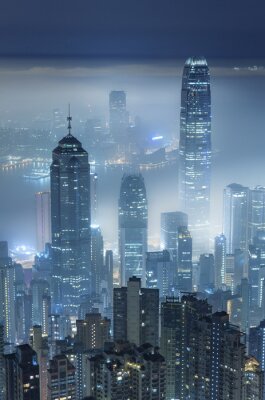 Sticker Hongkong bei Nacht und Nebel