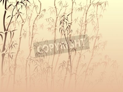 Sticker Horizontaler Vektorhintergrund mit vielen Bambusbäumen vom Nebel im asiatischen Stil