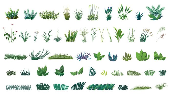 Sticker huge collection of stylized isolated green plants for your illustrations