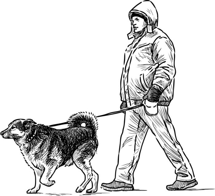 Sticker Hund Familienmitglied beim Spaziergang mit Besitzer