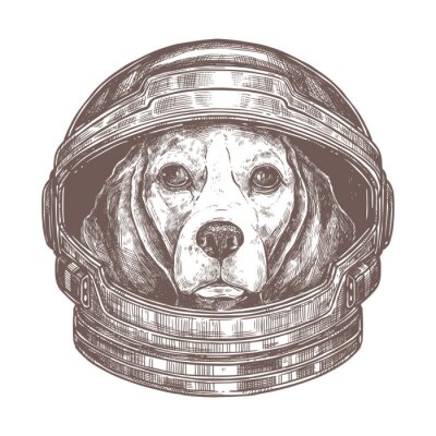 Sticker Hund im Astronautenanzug realistische Grafik