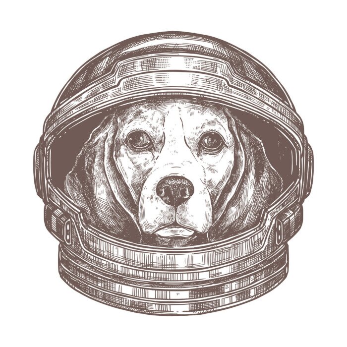 Sticker Hund im Astronautenanzug realistische Grafik