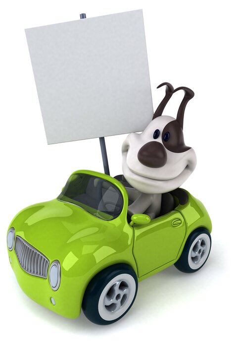 Sticker Hund in grünem Auto mit Plakette in der Pfote