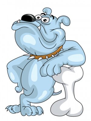 Sticker Hunde Cartoon-Bulldogge und großer weißer Knochen