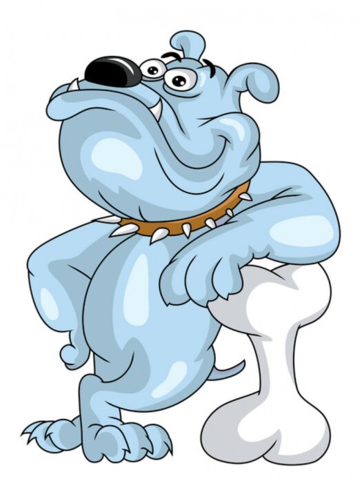 Sticker Hunde Cartoon-Bulldogge und großer weißer Knochen