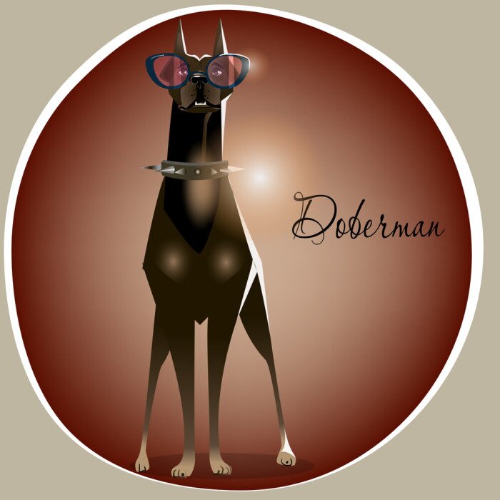 Sticker Hunde Grafik Dobermann mit Brille und Halsband