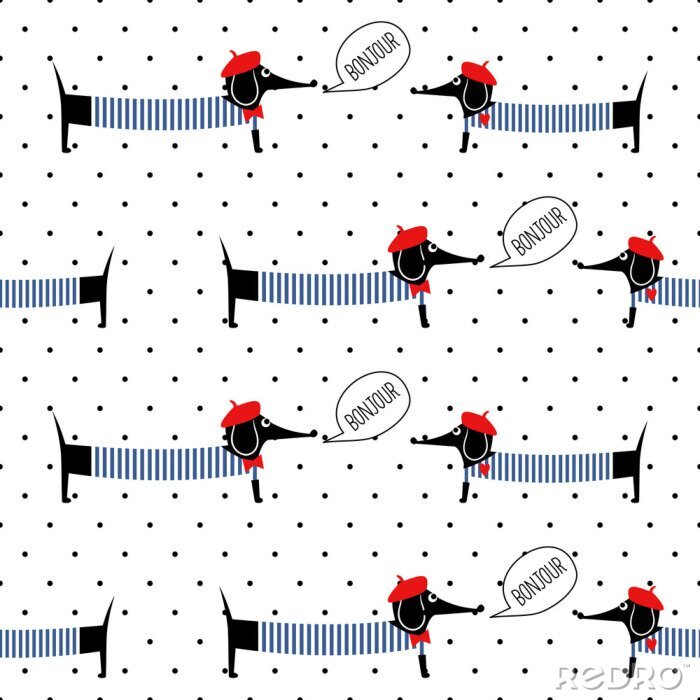 Sticker Hunde im französischen Stil und Punkte