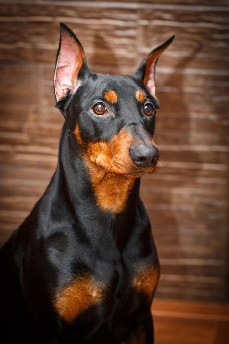 Sticker Hunde konzentrierter Pinscher mit braunen Augen
