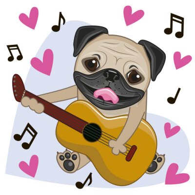 Sticker Hundepfoten auf Gitarre Grafik mit Mops