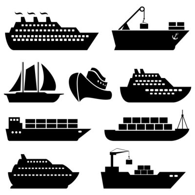Ikonen für Schiffe, Boote, Fracht, Logistik und Versand
