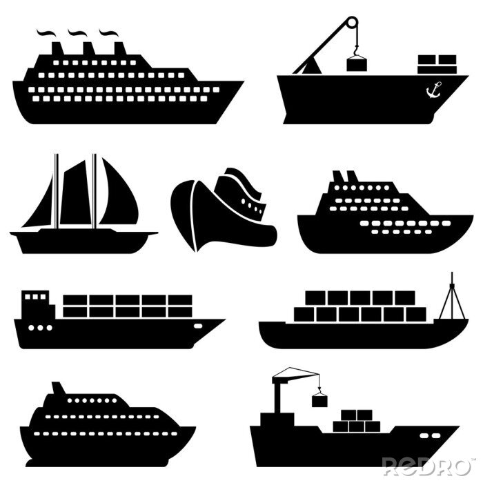 Sticker Ikonen für Schiffe, Boote, Fracht, Logistik und Versand