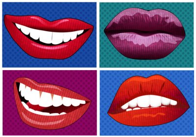Sticker Illustration der Symbole gesetzt in Pop-Art Stil Lippen