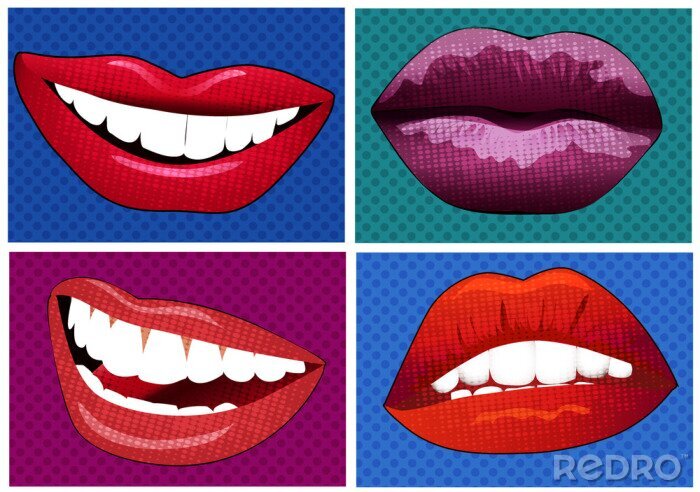 Sticker Illustration der Symbole gesetzt in Pop-Art Stil Lippen