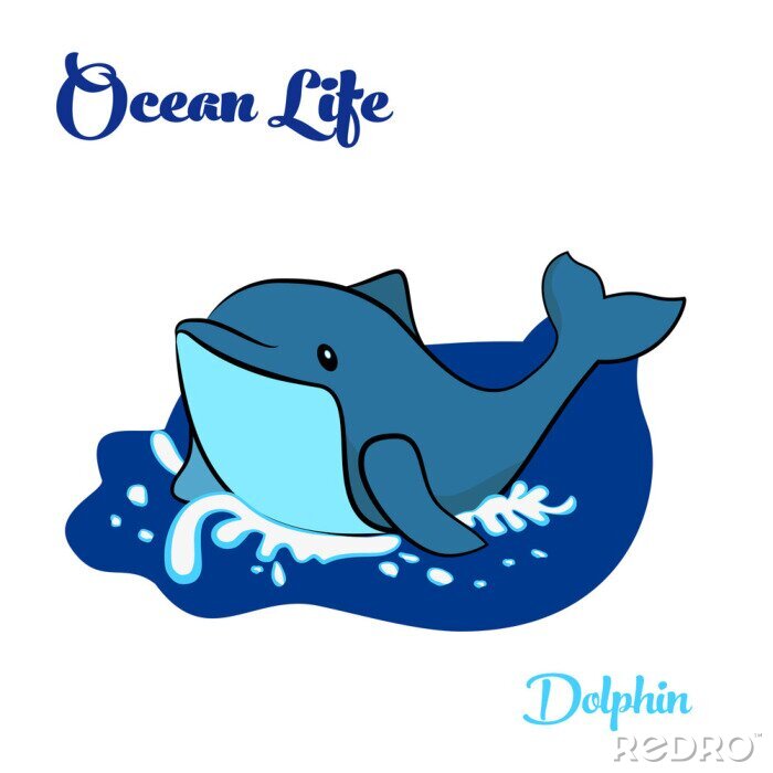 Sticker Illustration eines Delfins im Wasser