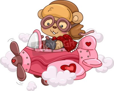 Sticker Illustration eines weiblichen Bären Reiten ein nettes rosa Flugzeug