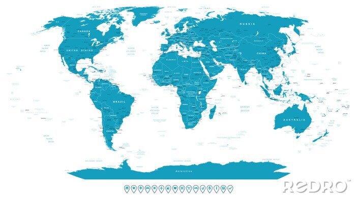 Sticker Illustration mit blauer Weltkarte