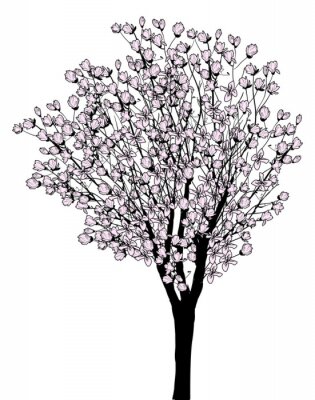 Sticker Illustration mit einem Magnolienbaum