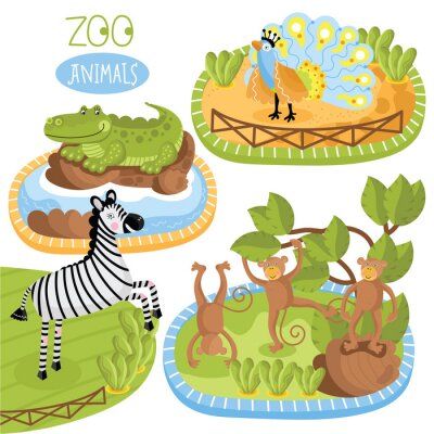 Sticker Illustration mit einem Zebra in einem Zoo
