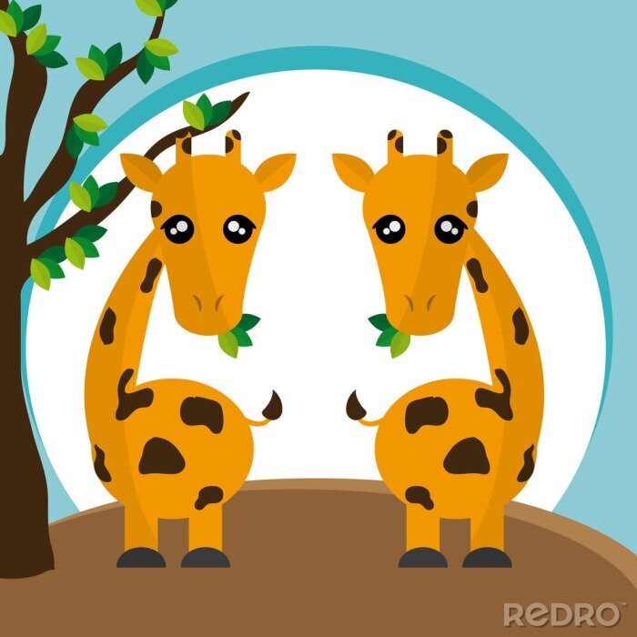 Sticker Illustration mit Giraffen